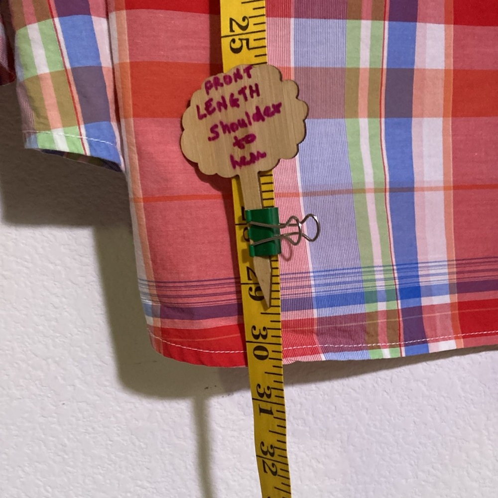 Tommy Hilfiger Size 1X colorful Plaid Long sleeves V neck shirt Made in India - Picture 2 of 12